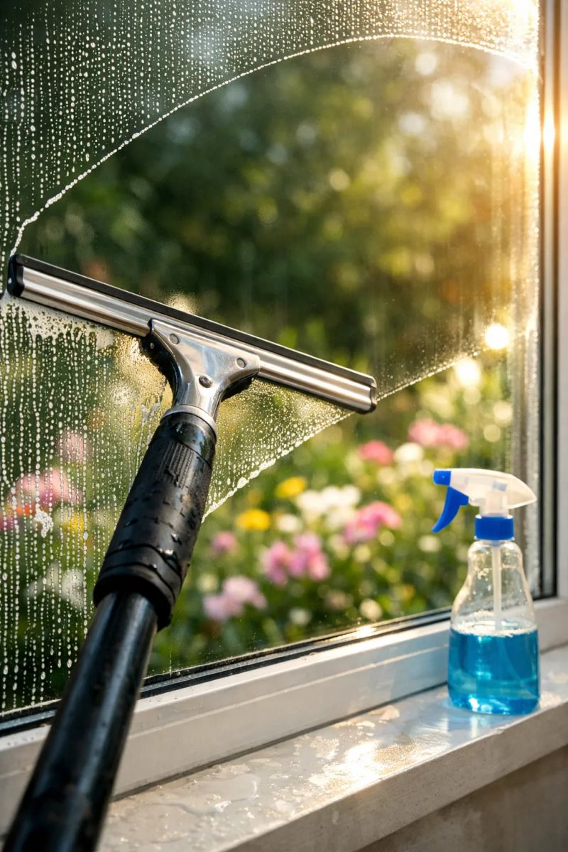 Pure works cleaning service team member preparing a bright home in Bowie, MD